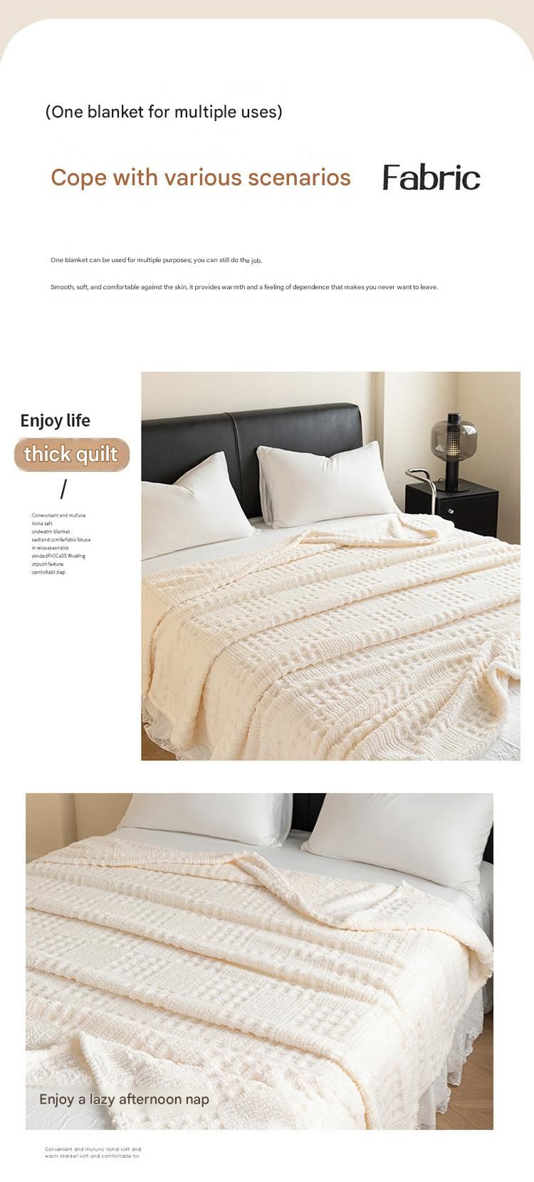 Yellow 100*150cm Thickened Double-Sided Plush Waffle Weave Throw Blanket - Anti-Static Taffeta Velvet & Flannel Fleece - Warm
