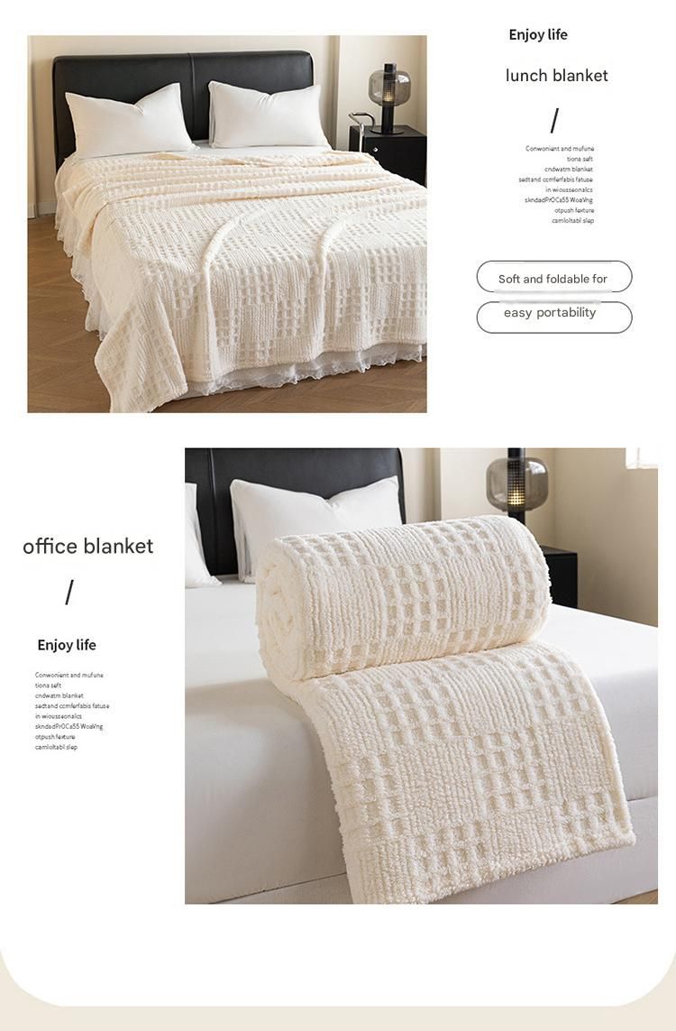 Yellow 100*150cm Thickened Double-Sided Plush Waffle Weave Throw Blanket - Anti-Static Taffeta Velvet & Flannel Fleece - Warm