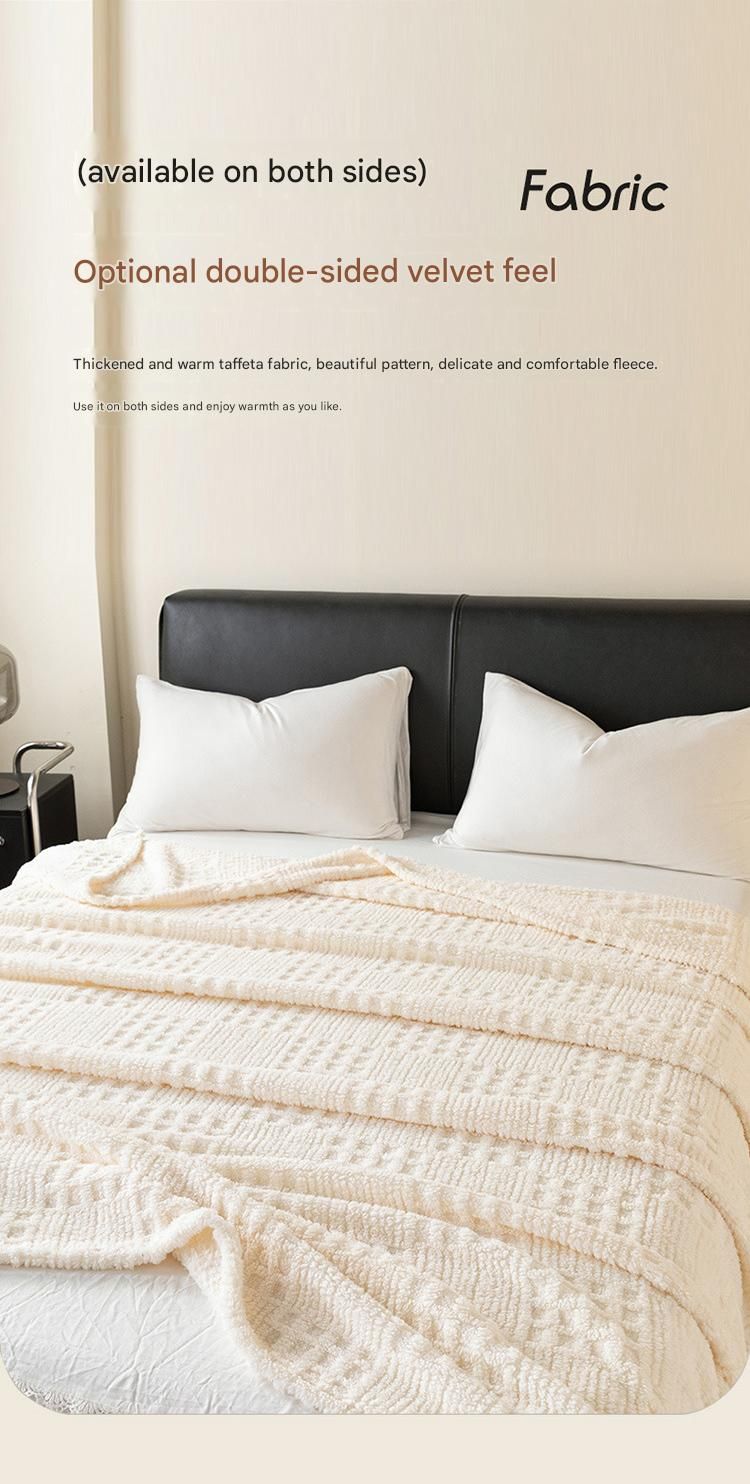 Yellow 150*200cm Thickened Double-Sided Plush Waffle Weave Throw Blanket - Anti-Static Taffeta Velvet & Flannel Fleece - Warm