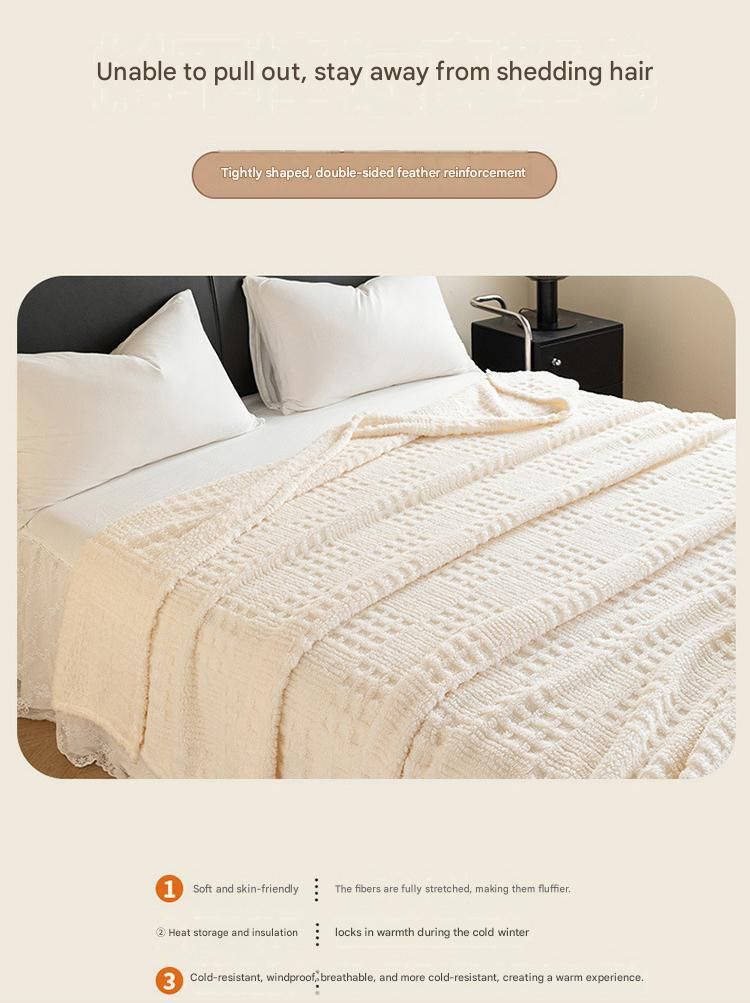 Blue-gray 100*150cm Thickened Double-Sided Plush Waffle Weave Throw Blanket - Anti-Static Taffeta Velvet & Flannel Fleece - Warm