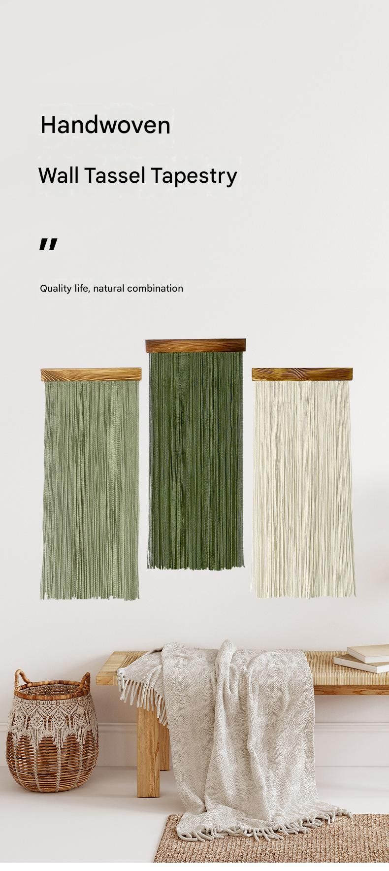 Dark Green 90×40 cm Natural Fibre Tapestry -Handwoven Cotton Tassel Wall Hanging – Minimalist Boho Decor for Bedroom