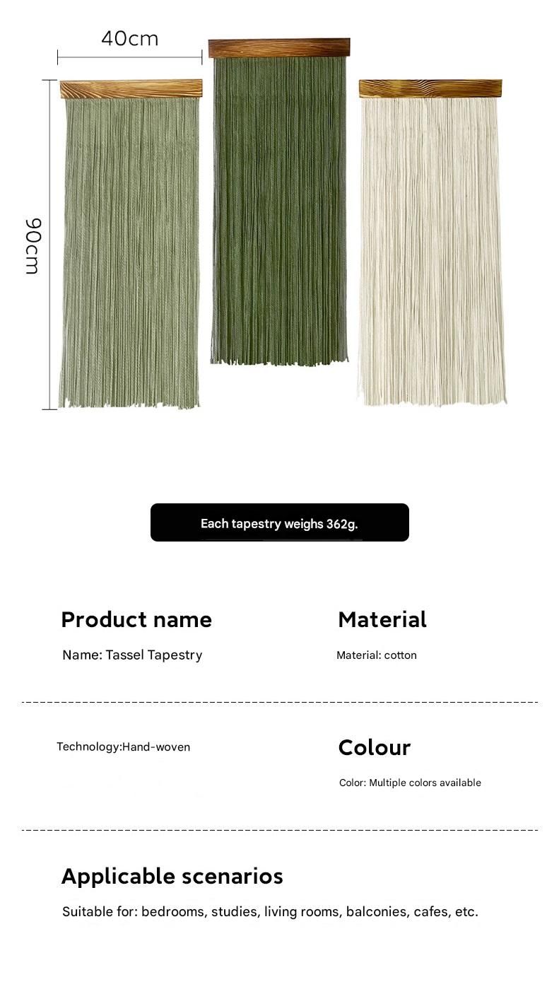 Dark Green 90×40 cm Natural Fibre Tapestry -Handwoven Cotton Tassel Wall Hanging – Minimalist Boho Decor for Bedroom