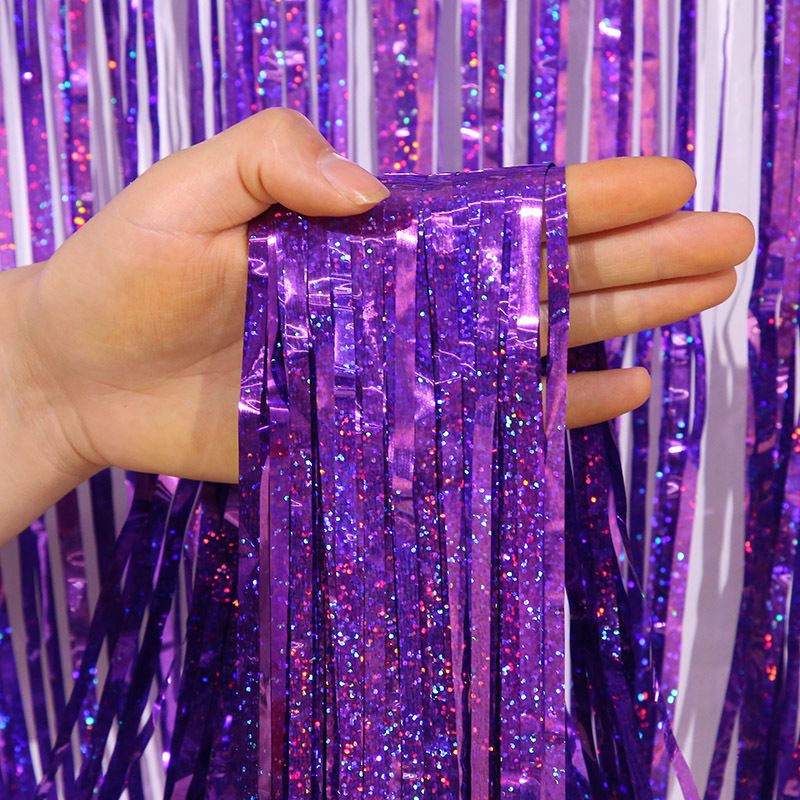 5-piece Purple Laser Tinsel Foil Fringe Curtain - 1*1m Metallic Party Streamer Backdrop for Birthday 5-piece Purple Laser Tinsel Foil Fringe Curtain - 1*1m Metallic Party Streamer Backdrop for Birthday