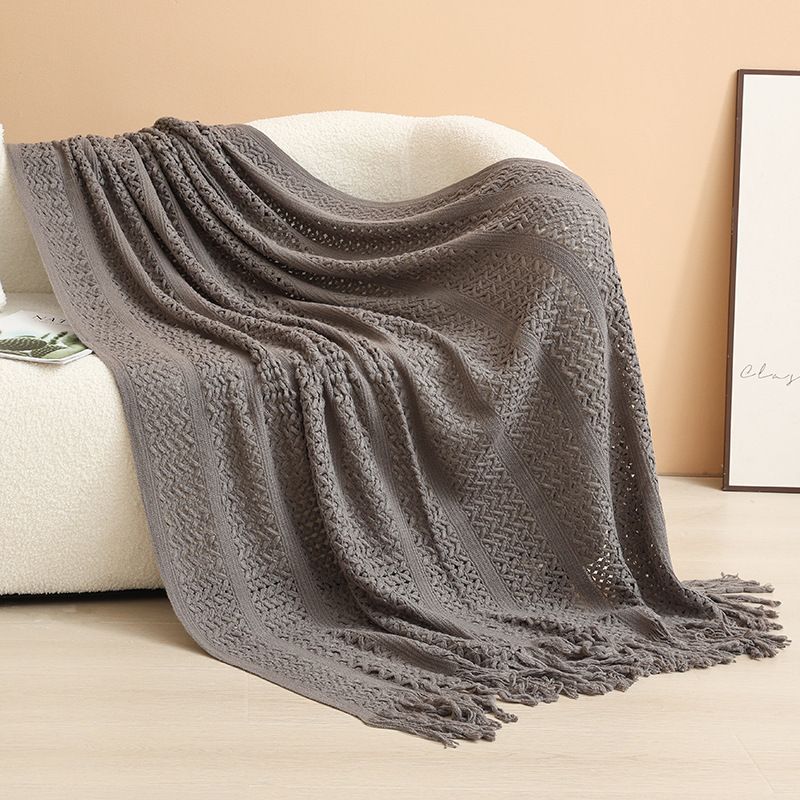 Dark grey Elegant Openwork Knitted Throw Blanket with Tassels - 130x230cm Large Decorative Soft Sofa Blanket for Living Room & Bedroom - Breathable Cozy Cover for Travel & Office Nap Dark grey Elegant Openwork Knitted Throw Blanket with Tassels - 130x230cm Large Decorative Soft Sofa Blanket for Living Room & Bedroom - Breathable Cozy Cover for Travel & Office Nap