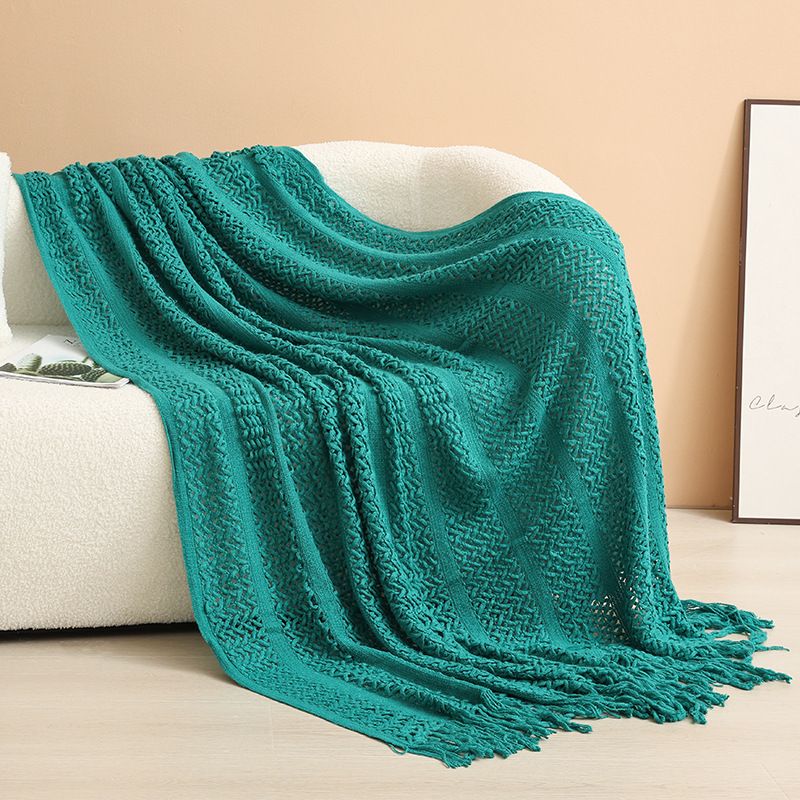 Dark green Elegant Openwork Knitted Throw Blanket with Tassels - 130x230cm Large Decorative Soft Sofa Blanket for Living Room & Bedroom - Breathable Cozy Cover for Travel & Office Nap Dark green Elegant Openwork Knitted Throw Blanket with Tassels - 130x230cm Large Decorative Soft Sofa Blanket for Living Room & Bedroom - Breathable Cozy Cover for Travel & Office Nap
