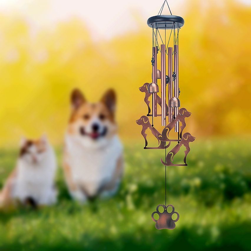 Cat Metal Wind Chime - Adjustable Garden Decorative Bell with Animal Silhouettes and Paw Print(W4302)