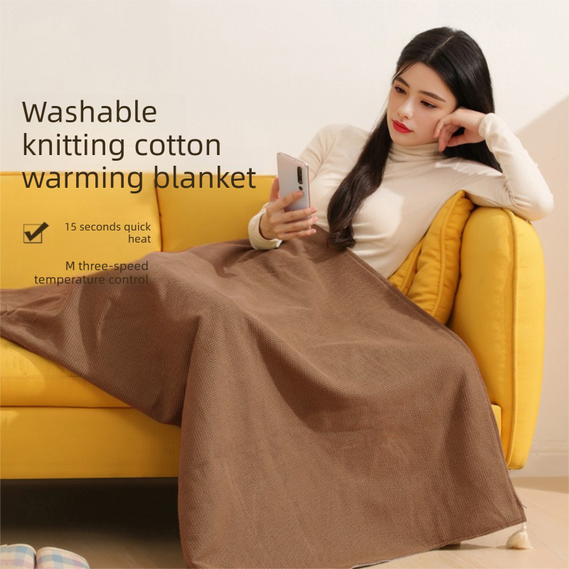 Apricot color USB Heated Blanket Poncho - Rechargeable Electric Warming Shawl with Fast Heating and Multi Use Design