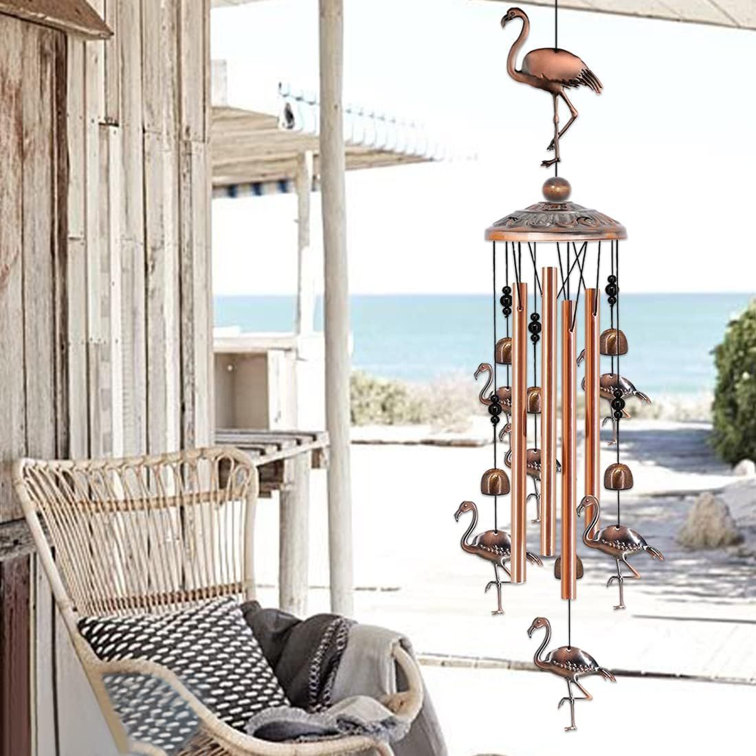 Flamingo Retro Metal Wind Chime - Large Hanging Bell Ornament for Balcony Garden Courtyard Decoration
