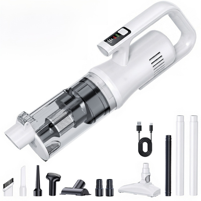 White Cordless Handheld Vacuum Cleaner & 180°Swivel Mop with 6 Brush Attachments & LED Light for Home Car - 18KPA Strong Suction, Portable Typec Charging, Battery Digital Display, One Touch Emptying Dust Cup and Cyclone Dust Separation