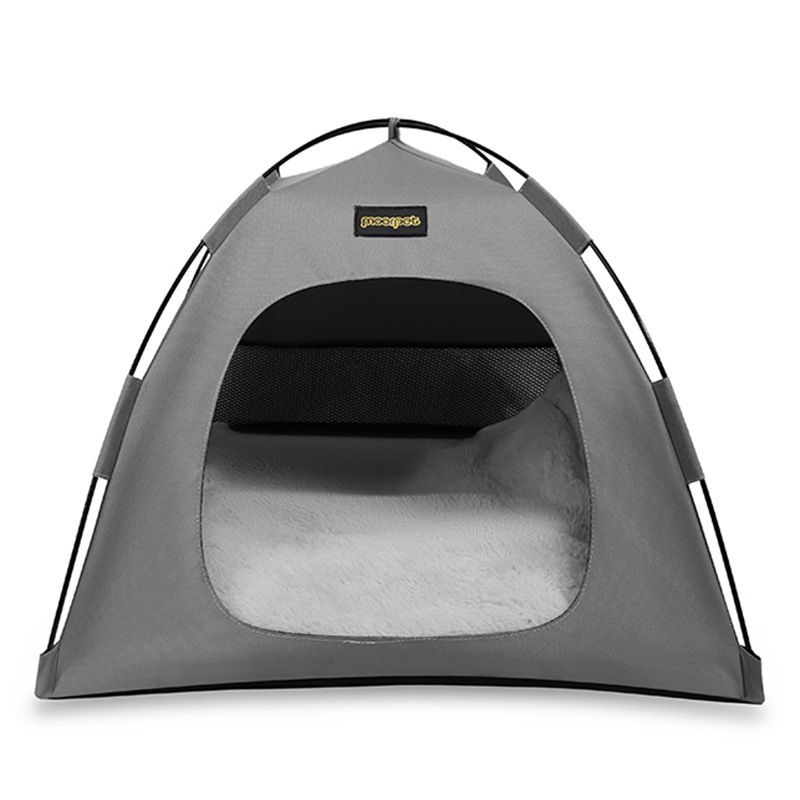 Grey All-Weather Portable Pet Tent with Dual-Sided Cushion & Insect-Proof Mesh – M Size 50 x 50 x 45 cm, Waterproof & Sun-Proof Outdoor Four Corner Dome Kennel for Dogs & Cats Travel Camping
