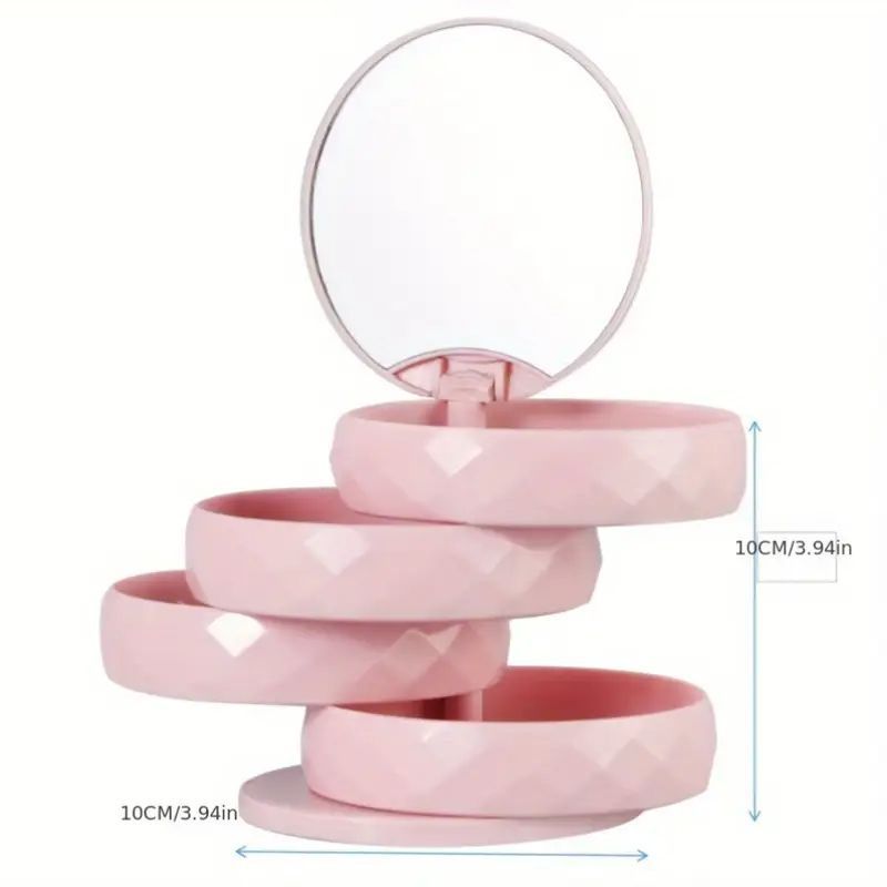 2-Pack 4-Tier Rotating Jewelry Organizer Box with Adjustable Mirror & Diamond Cut Design – Compact 360° Swivel Earring Stud Necklace Storage Box for Vanity Countertop