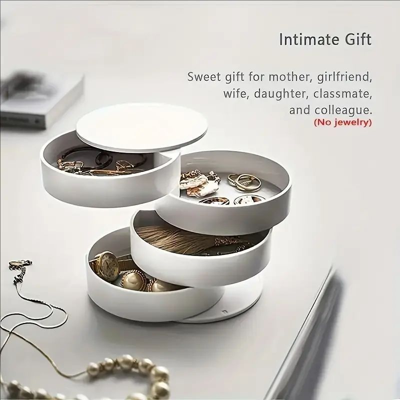 2-Pack 4-Tier Rotating Jewelry Organizer Box with Adjustable Mirror & Diamond Cut Design – Compact 360° Swivel Earring Stud Necklace Storage Box for Vanity Countertop