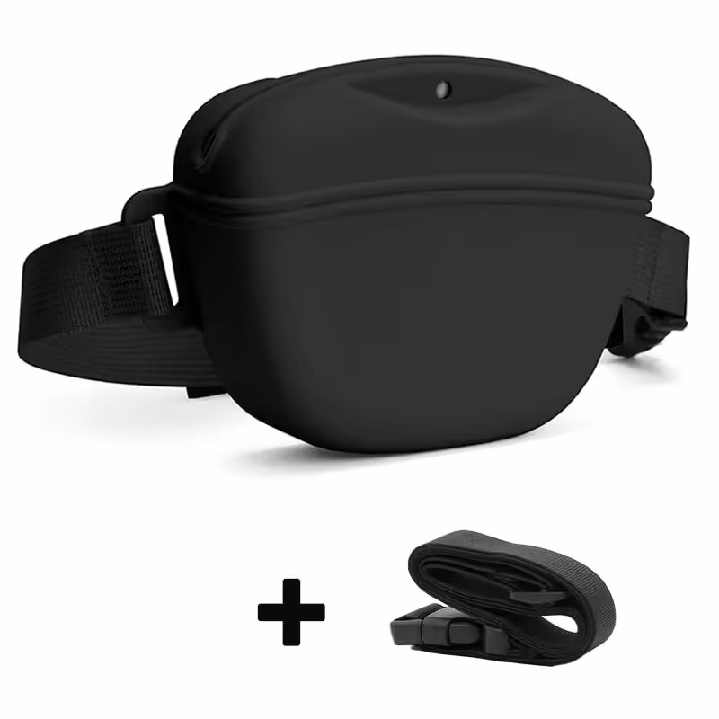 Black Silicone Dog Training Treat Pouch with Adjustable Waist Belt Hands-Free Pet Reward Bag for Outdoor Walks