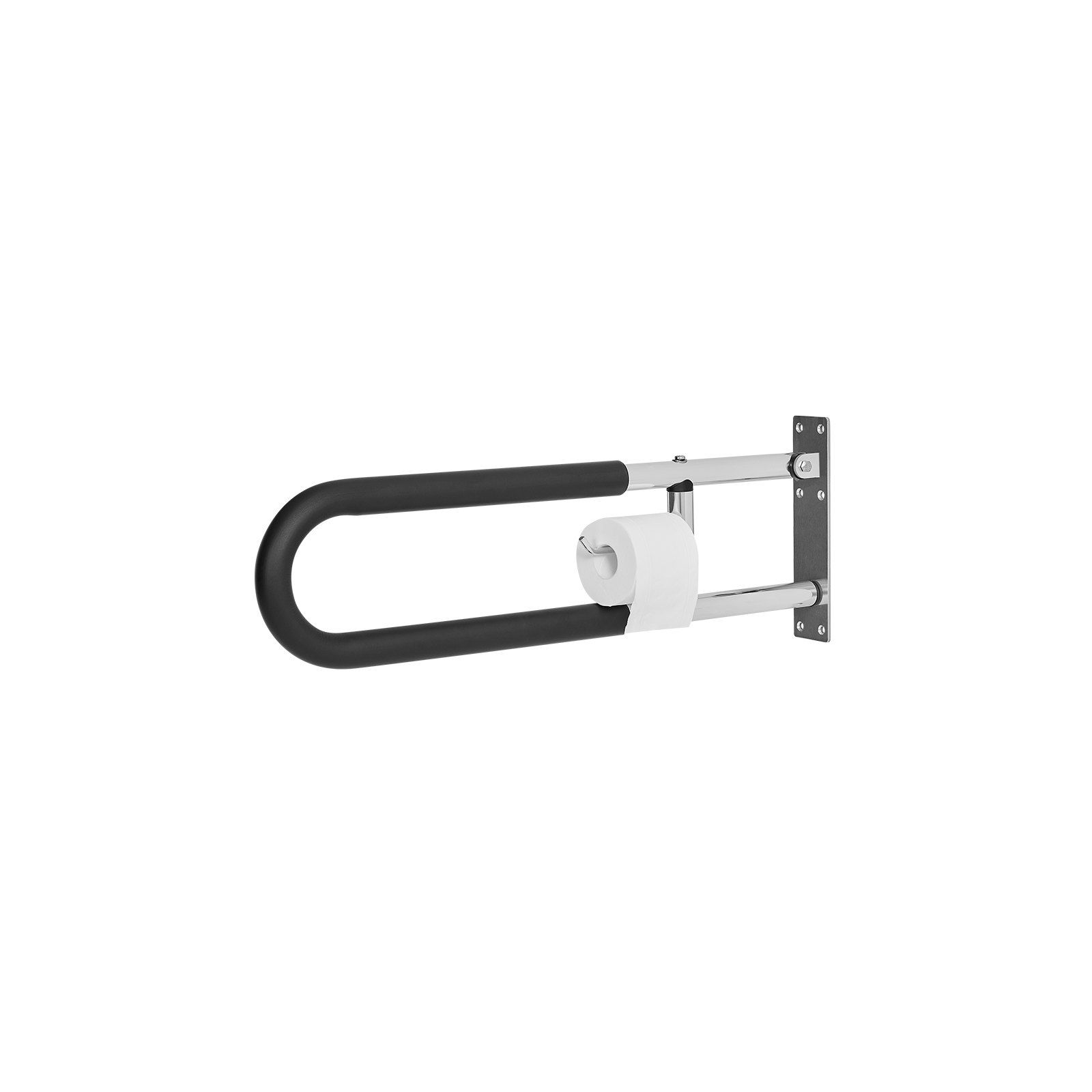 Toilet Safety Rail, 76.5 cm U-Shaped Handicap Grab Bar, Foldable Senior Safety Pole, Flip Up Toilet Grab Bars with Anti-Slip Handle, 136 kg Load Capacity Security Handrail with Paper Holder