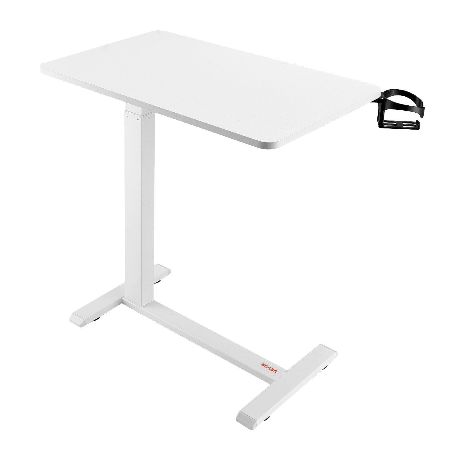 Overbed Table, Mobile Bed Side Table with 4 Hidden Wheels, Height Adjustable Rolling Laptop Desk with Cup Holder, Portable Particleboard Over Bed Desk for Home, Office, Study, White