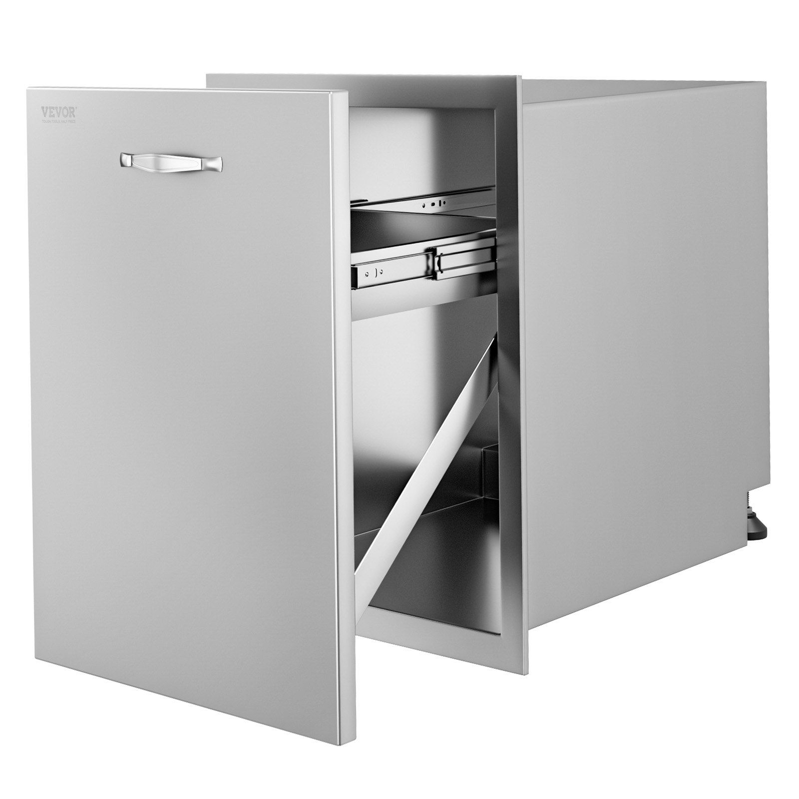 Pull Out Trash Drawer 50x58x57.4 cm Raised Style Trash Bin with Pull-Out Tray Stainless Steel Trash Drawer with Handle for Outdoor Kitchen BBQ Island, Trash Can Not Included