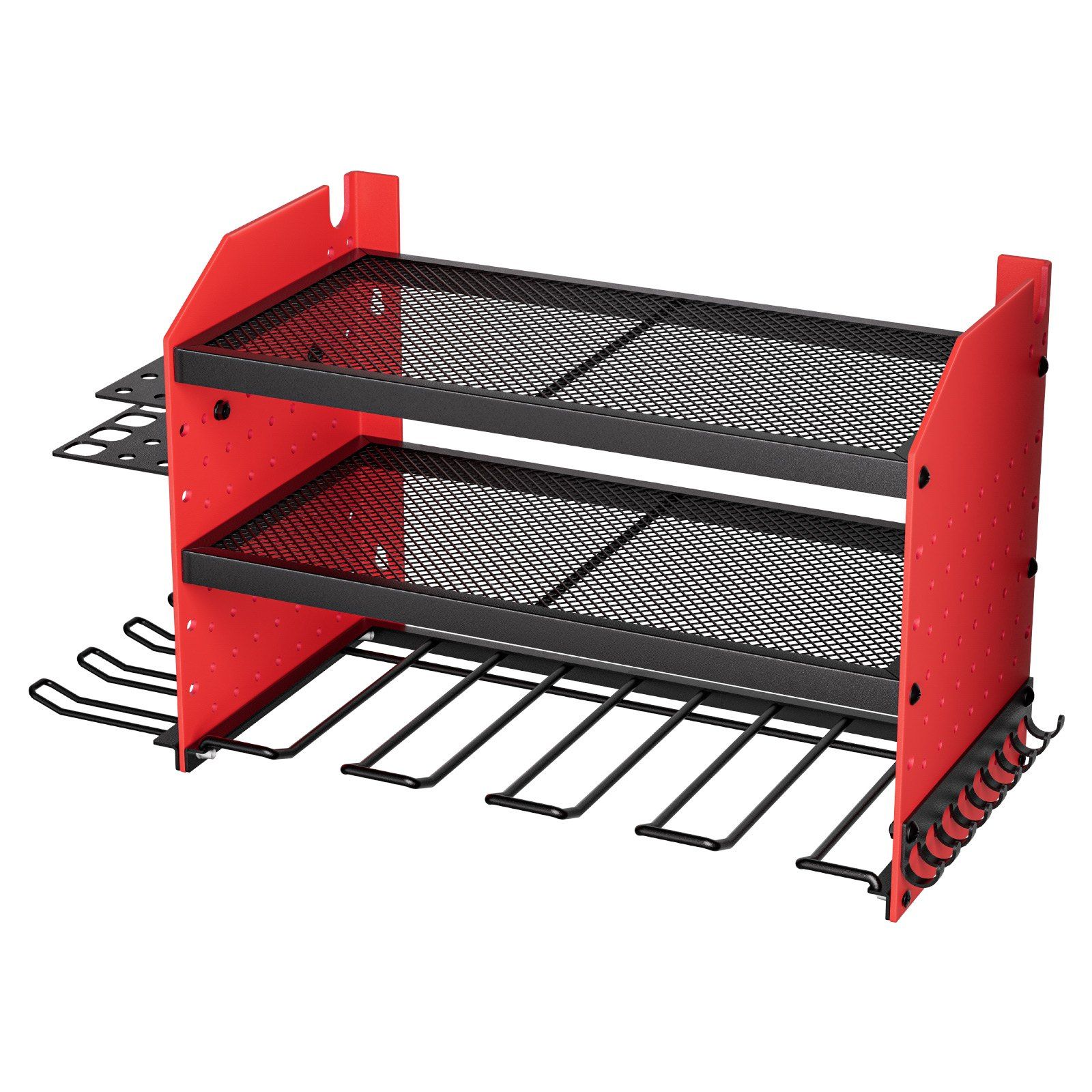 Power Tool Organizer Wall Mount, 3-Layer Storage Rack with 4 Drill Holders, Tools Holder and Storage Rack with Side Pegboards, Garage Tool Organizer for Garage, Workbench, and Workshop