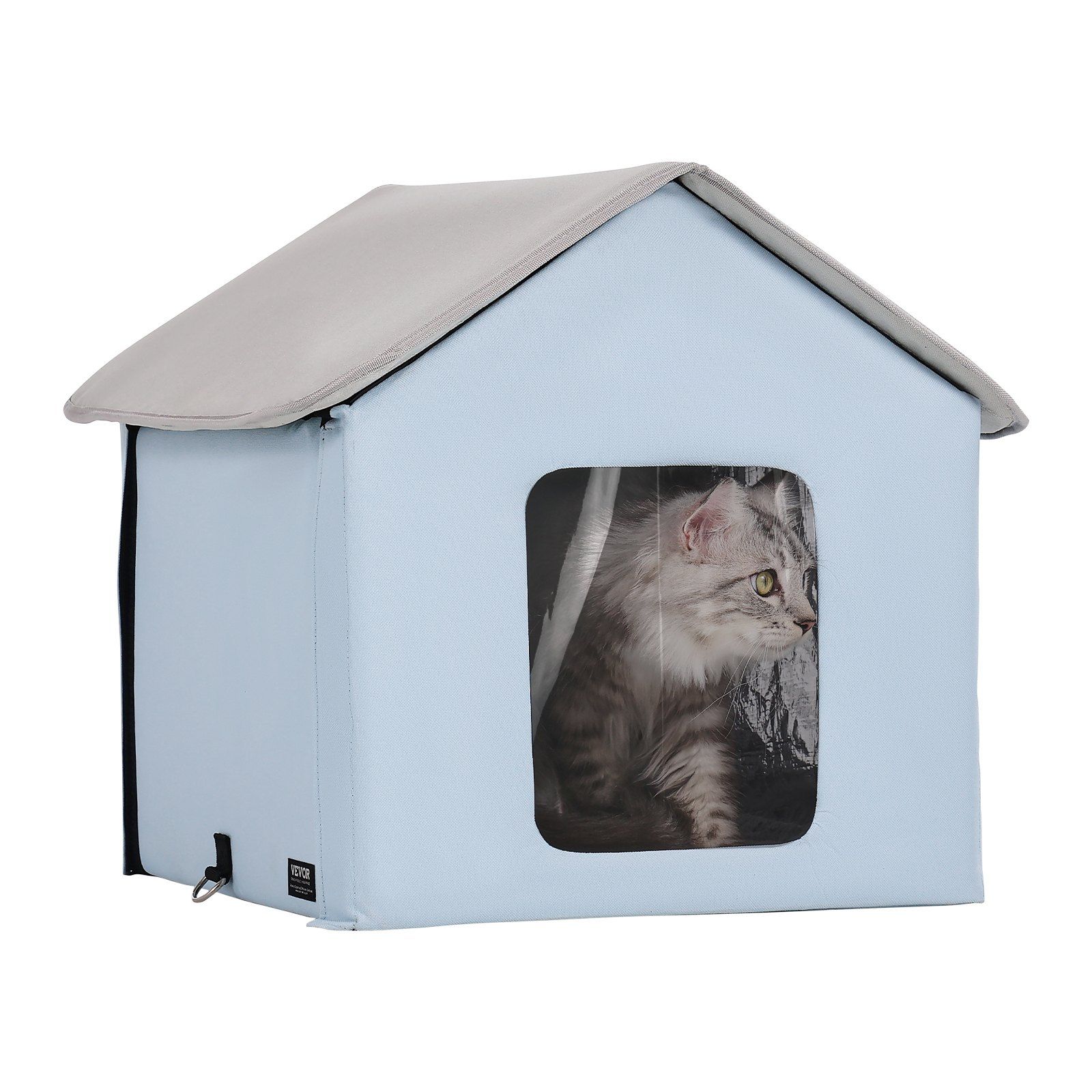 Heated Cat House, Outdoor Kitty Shelter with Timer, 600D Oxford Cloth Foldable Cat Shelter with Heated Pad for Winter to Stay Warm and Cozy, Blue (Small)