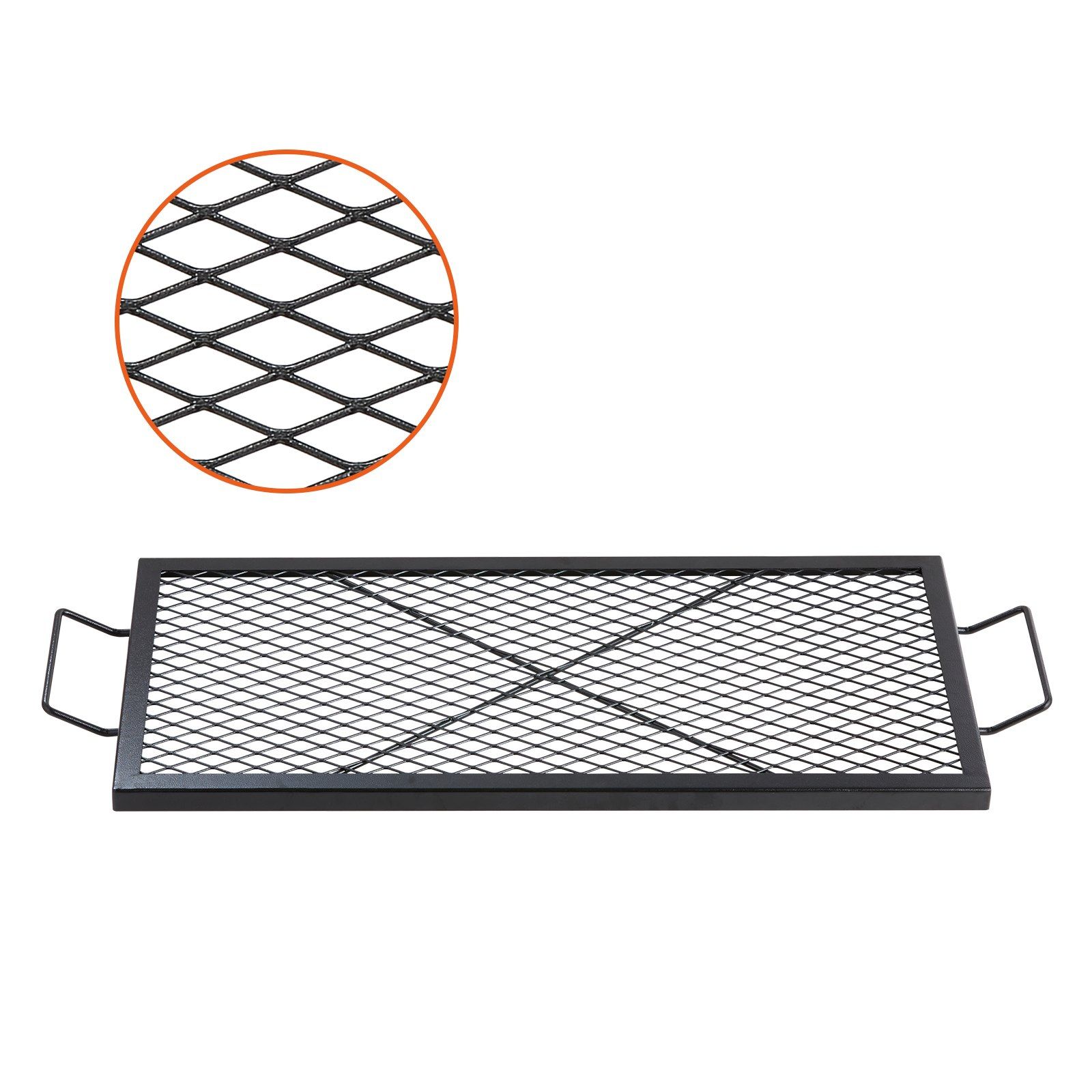 X-Marks Fire Pit Grill Grate, Rectangle Cooking Grate, Heavy Duty Steel Campfire BBQ Grill Grid with Handle & Support X Wire, Portable Camping Cookware for Outside Party Gathering, 81 cm Black