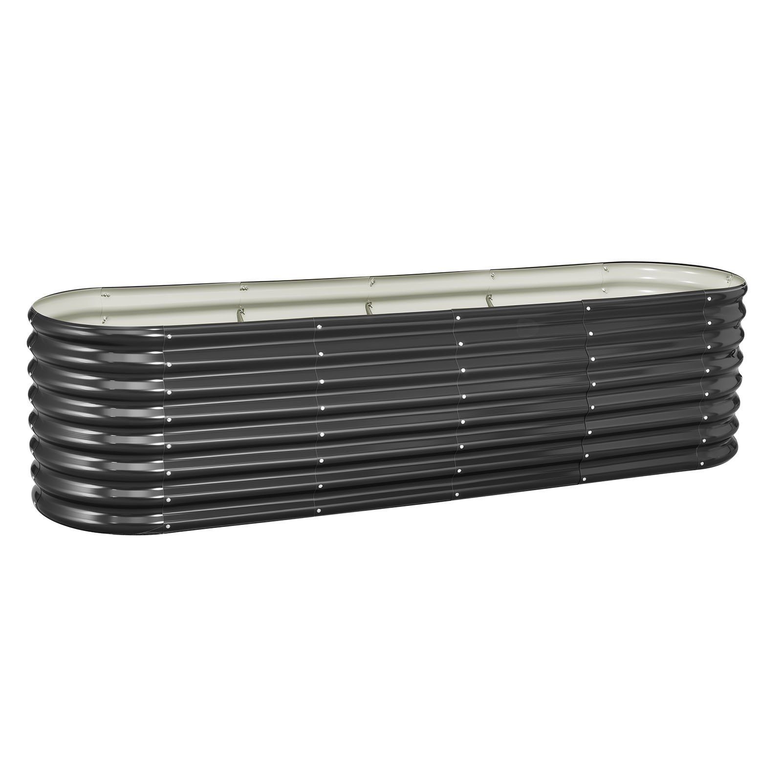 Metal Raised Garden Bed, 2.4 x 0.6 x 0.6 m Oval Outdoor Galvanized Planter Garden Box, Open Bottom Design, Large Planter Raised Bed for Growing Vegetables, Flowers, Herbs, Succulents, Dark Gray