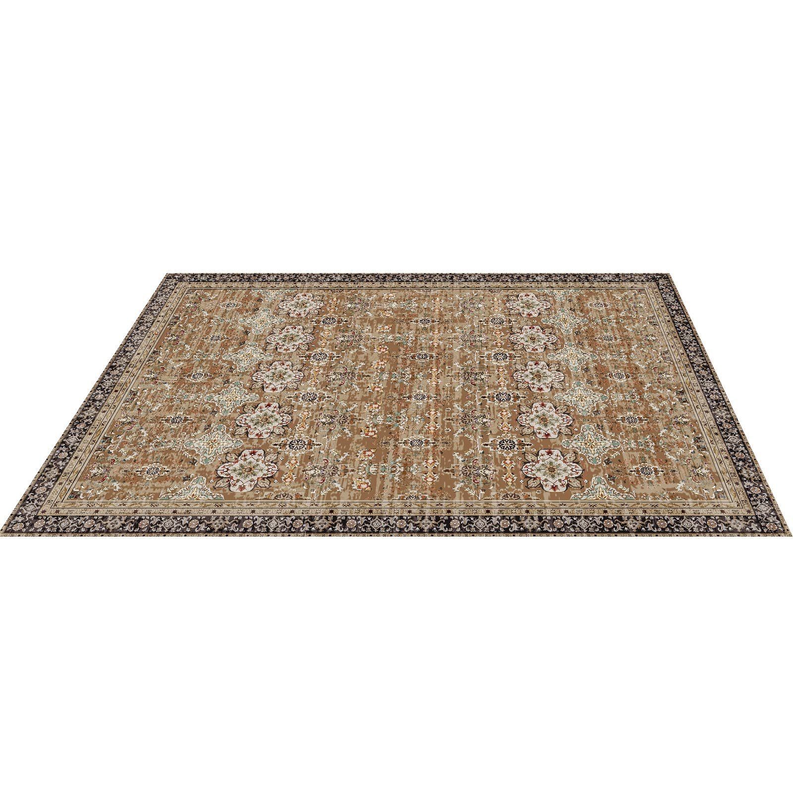 Area Rug, 2438.4 x 3048 mm Large Washable Rug, Non-Slip & Tear-Resistant Soft Carpet, Pet & Child Friendly Vintage Area Rugs, Indoor Mat for Bedroom, Living Room, Kids Room, Office, Brown Green