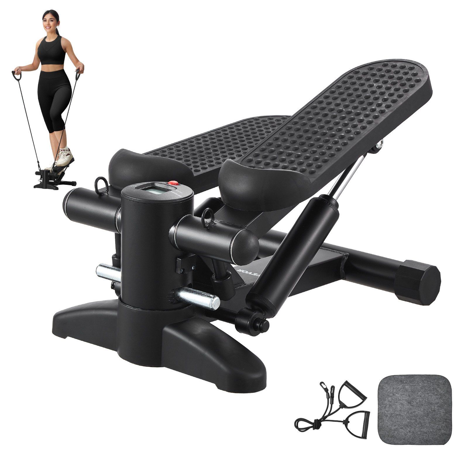 Stair Stepper, Mini Stepper for Exercise at Home, Hydraulic Fitness Stepper with Resistance Bands, Full Body Workout Cardio Equipment, Stair Climber with LCD Monitor, 330LBS Load Capacity