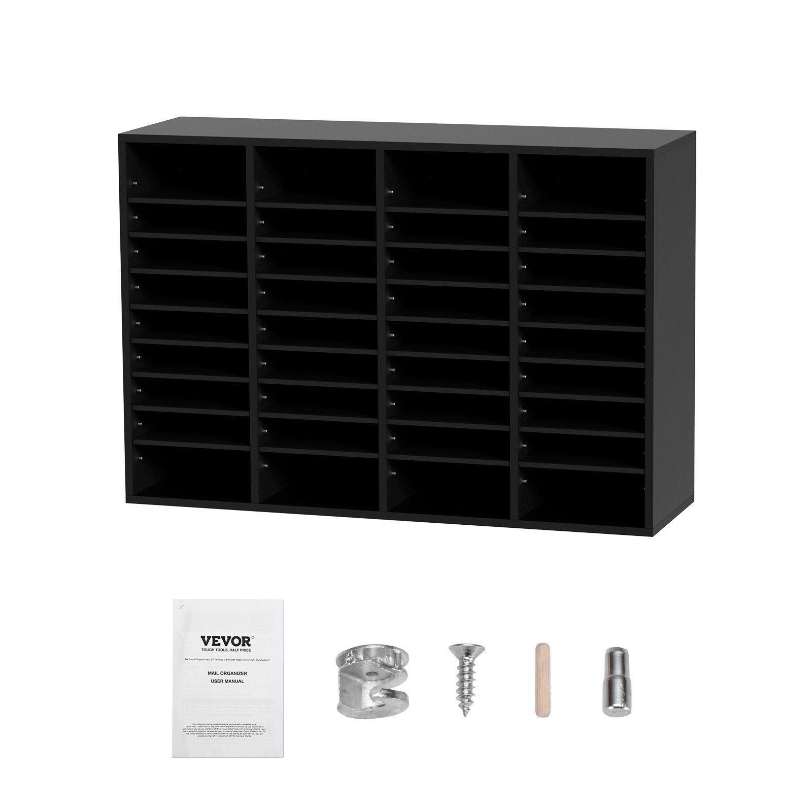 Wood Literature Organizer, 36 Compartments, File Sorter with Removable Shelves, Mailboxes Slot for Office Home Classroom Mailrooms Organization, EPA Certified, Black