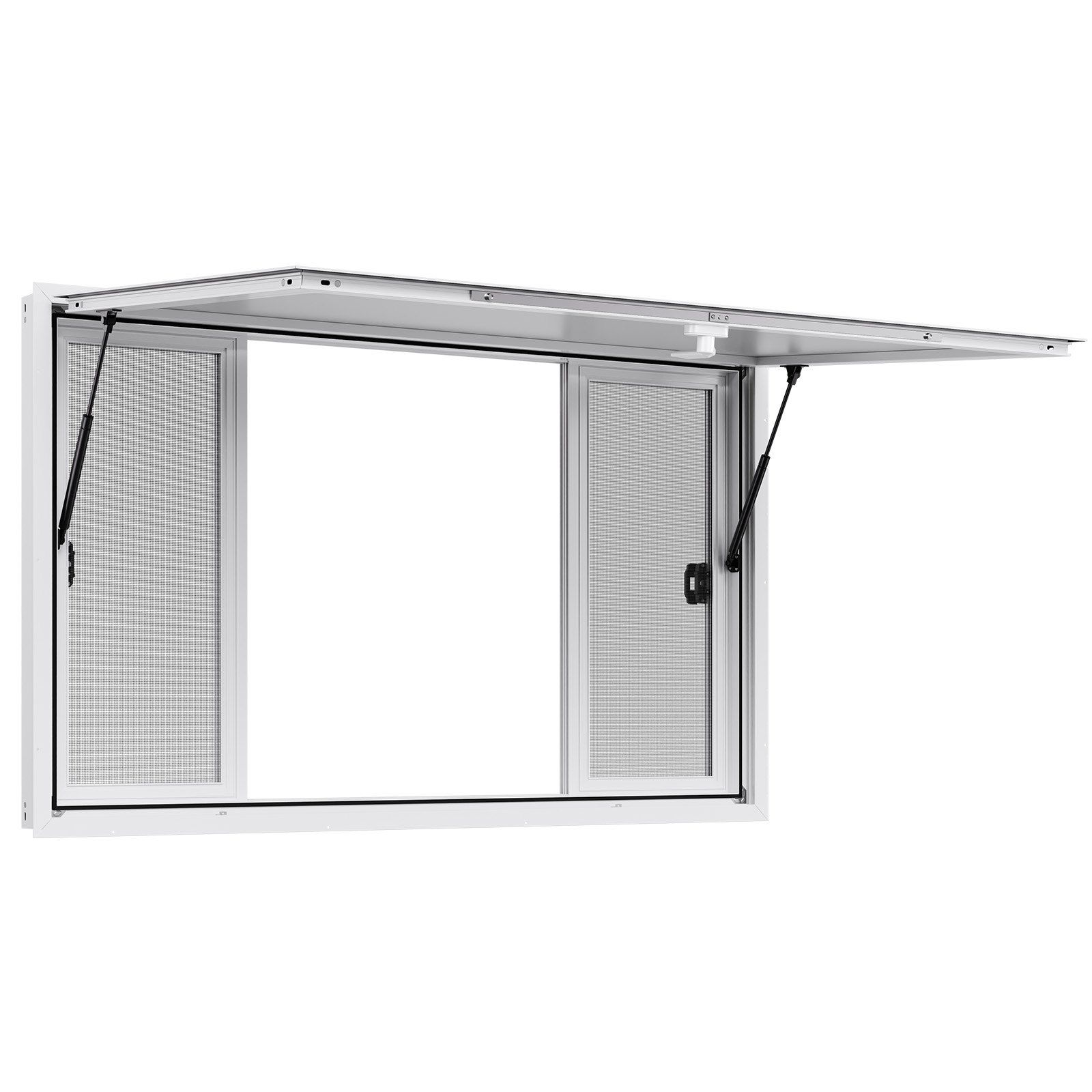 Concession Window 1524x915 mm, Aluminum Alloy Service Window for Food Truck, Up to 85 Degrees Stand Serving Window with 4 Sliding Windows, Awning Door, and Drag Hook, for Concession Trailers
