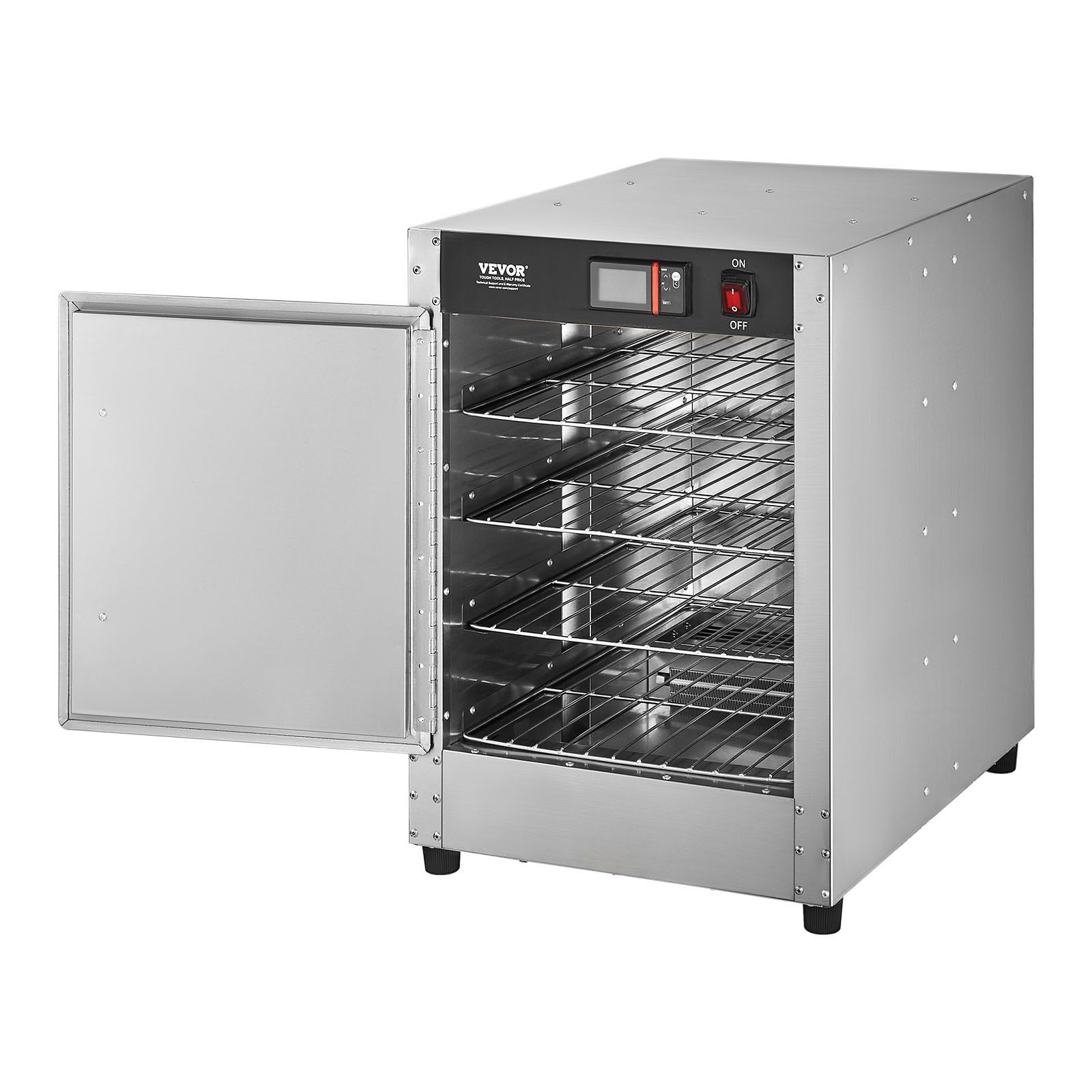 Hot Box Food Warmer, 4-Tier Concession Warmer with Water Tray, 4 Pans, Single-door and Adjustable Shelves, Stainless Steel Food Warmer Cabinet, Ideal for Storing Pizza, Chicken, Restaurant