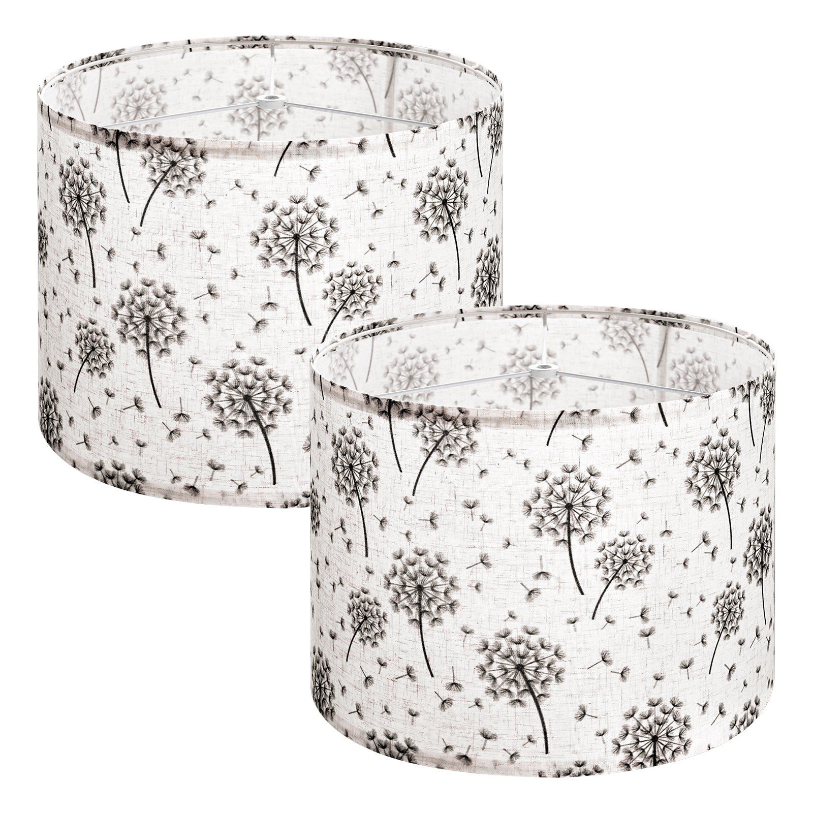 Drum Lamp Shade 2 Set, 33 cm Top x 33 cm Bottom x 25 cm High, Medium Drum Linen Lampshade, Replacement Lamp Shade for Table Lamps Floor Lamps, Easy Assembly Required (Light Dandelion Pattern)