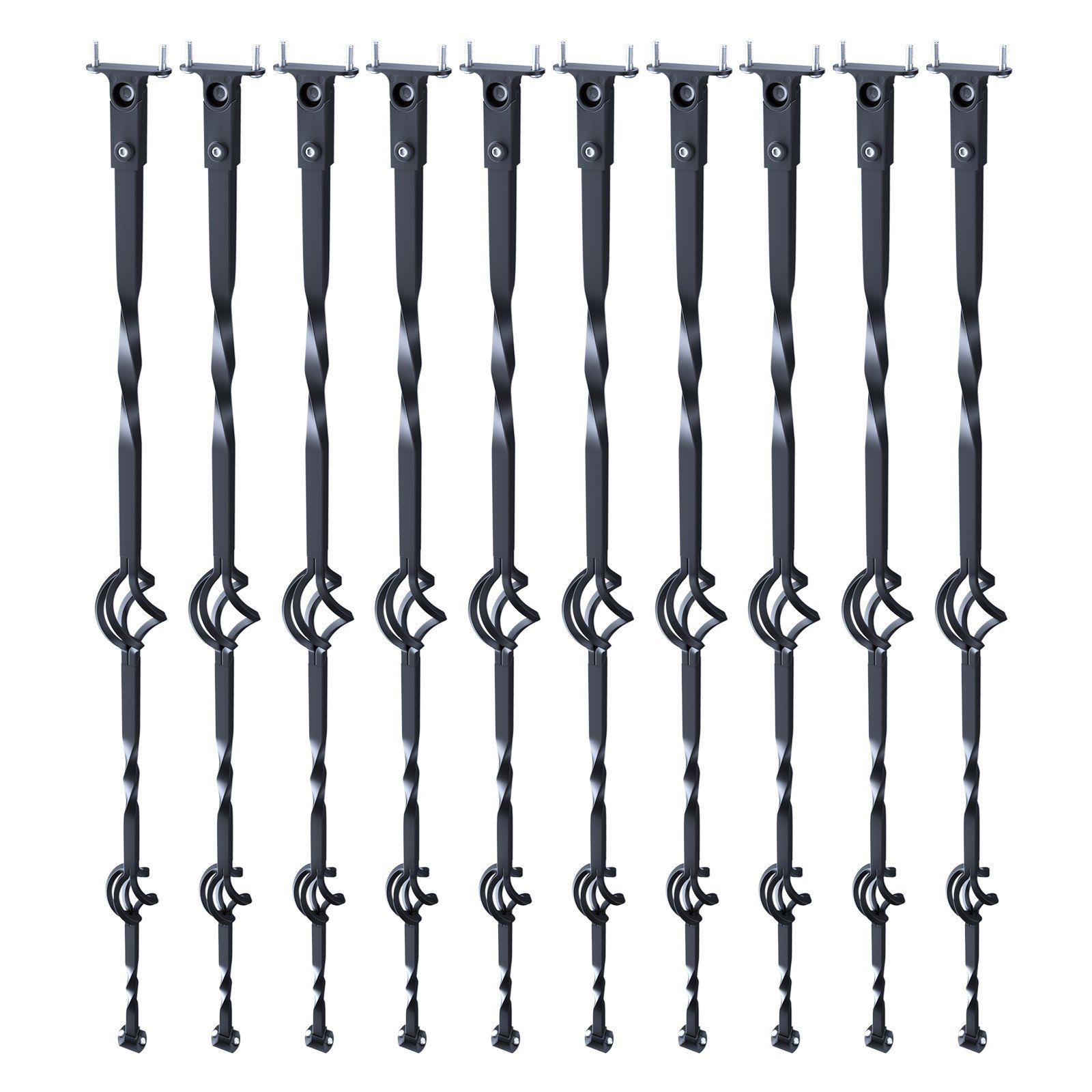 Staircase Metal Balusters, 44'' x 1/2" Galvanized Steel Decorative Banister Spindles, 10 Pack Deck Baluster with Hollow Double Baskets, Spiral Stair Railing with Shoes & Screws