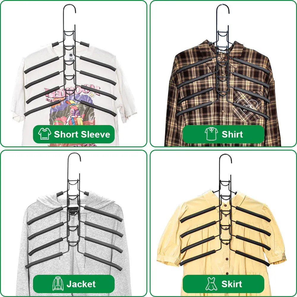 8 Sets Magic Clothes Hangers Detachable 5-in-1 Multilayer Carbon Steel Coat Hanger with Anti-Slip Foam Sleeves Space Saving for Wardrobe Closet Storage