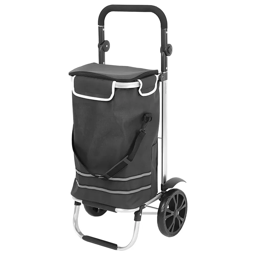 Foldable Shopping Trolley Cart Multifunctional Large Capacity Hand Carry Bag Aluminium Frame with Removable Zipped Bag Side Pockets and Wheels Black Foldable Shopping Trolley Cart Multifunctional Large Capacity Hand Carry Bag Aluminium Frame with Removable Zipped Bag Side Pockets and Wheels Black
