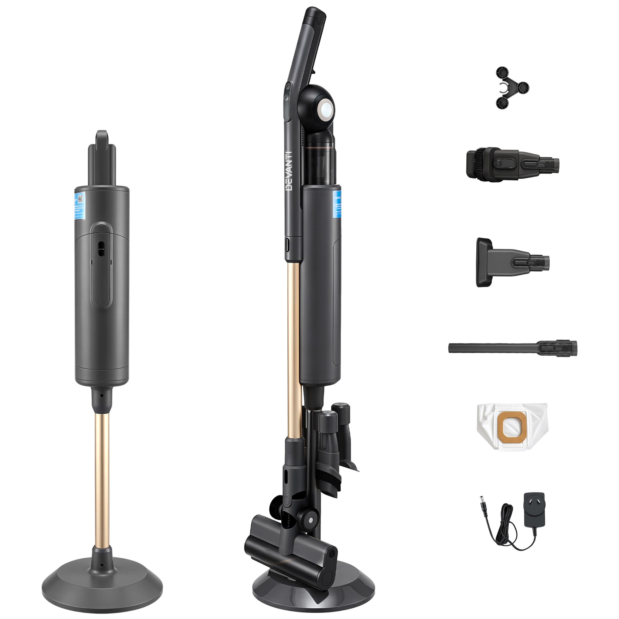 Devanti Cordless Vacuum Cleaner with Auto-Empty Dust Station, 18kPa Powerful Suction 1.05kg Lightweight 40Mins Runtime 3-Speed LED Floor Head Washable HEPA Filter Stick Vacuum, Grey